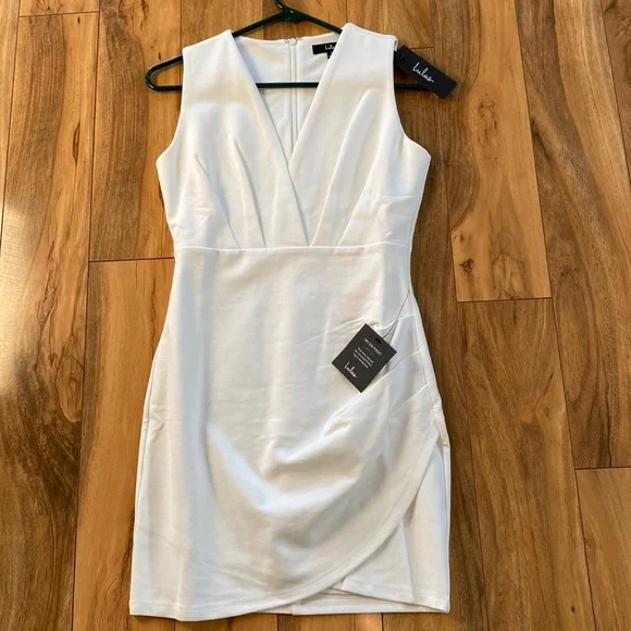 cocktail hour ivory wrap dress LULUS Cocktail Hour Ivory Wrap Mini Dress V neck**Lovely**Size SMALL**NWOT*